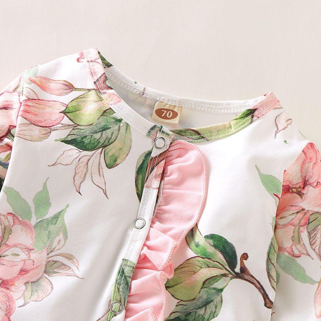Cute Luxury Floral Newborn Baby Girl Clothes Infant Baby Girl Footed Full Sleeve Outfit Romper Jumpsuit With Big Bow In Modern Design