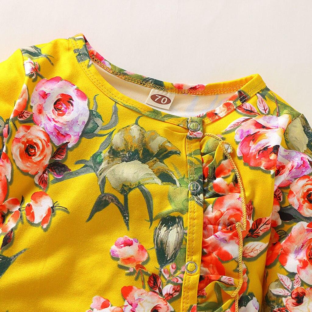 Cute Luxury Floral Newborn Baby Girl Clothes Infant Baby Girl Footed Full Sleeve Outfit Romper Jumpsuit With Big Bow In Modern Design