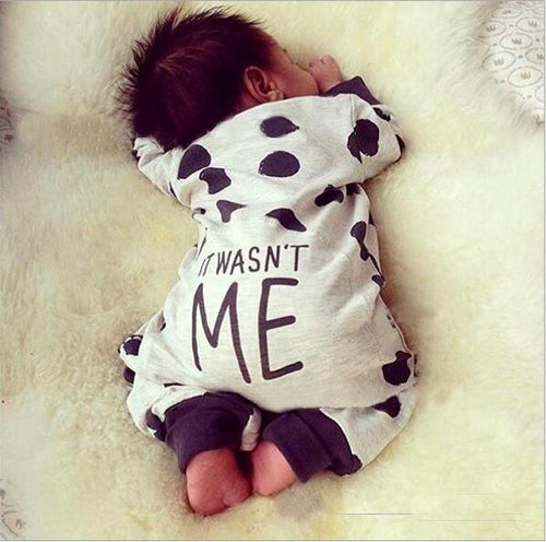 "It wasnt me " Baby Boy Girl Clothes Newborn Toddler Long-sleeved Dot jumpsuit Infant Clothing set Outfits