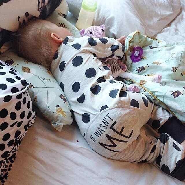 "It wasnt me " Baby Boy Girl Clothes Newborn Toddler Long-sleeved Dot jumpsuit Infant Clothing set Outfits