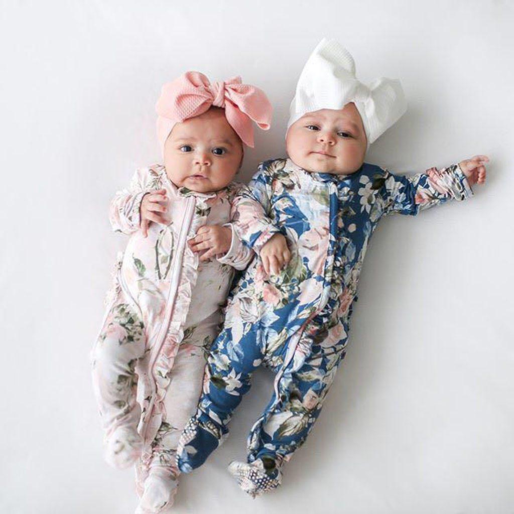 Cute Luxury Floral Newborn Baby Girl Clothes Infant Baby Girl Footed Full Sleeve Outfit Romper Jumpsuit With Big Bow In Modern Design